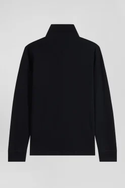 Polo manches longues en piqué coton noir coupe Slim