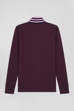 Polo manches longues en piqué coton bordeaux coupe Regular