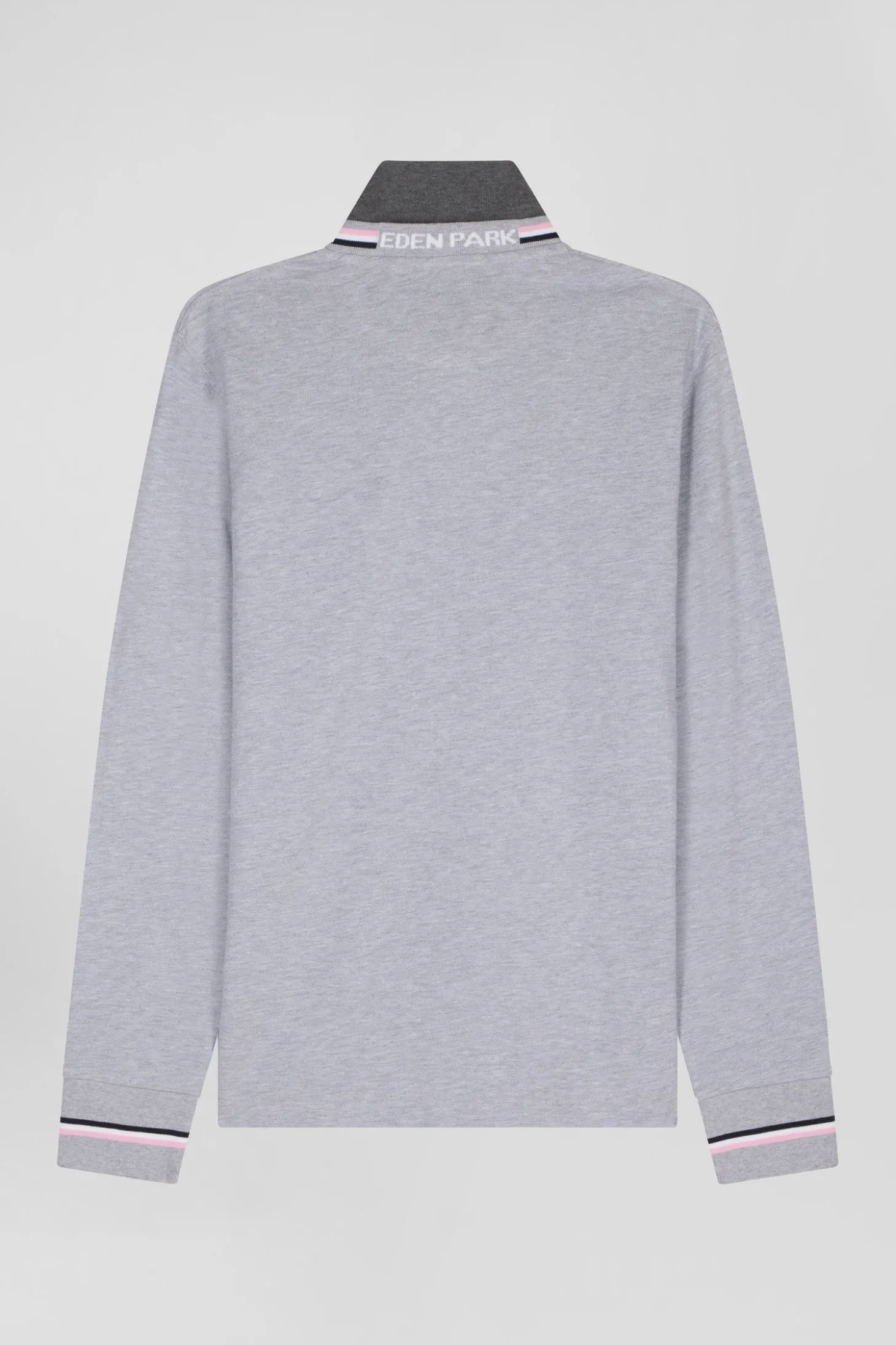 Polo manches longues en piqué coton gris écusson gomme coupe Regular
