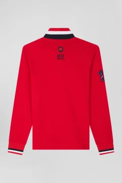 Polo manches longues en piqué coton rouge broderie XV de France coupe Regular