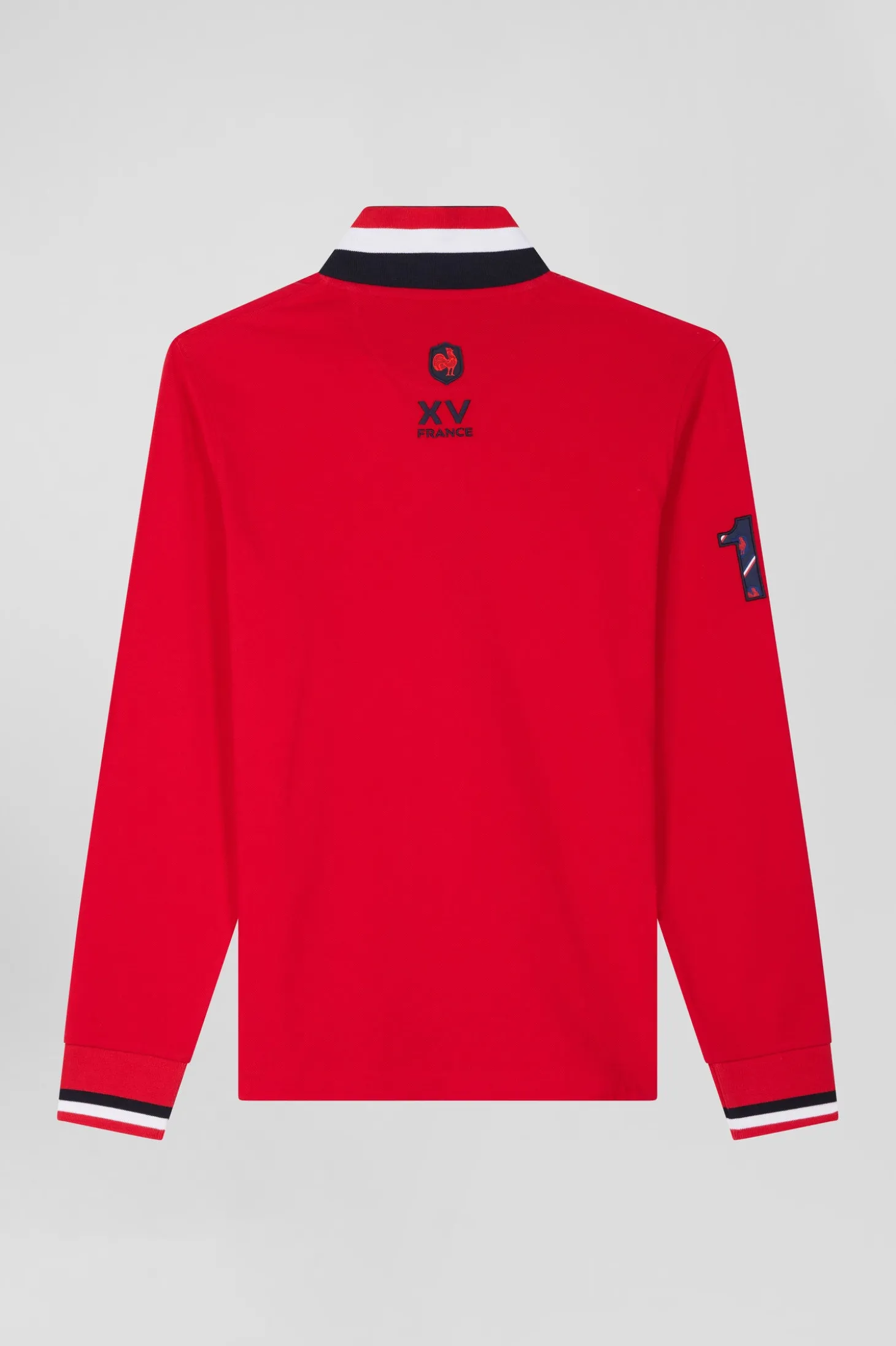 Polo manches longues en piqué coton rouge broderie XV de France coupe Regular