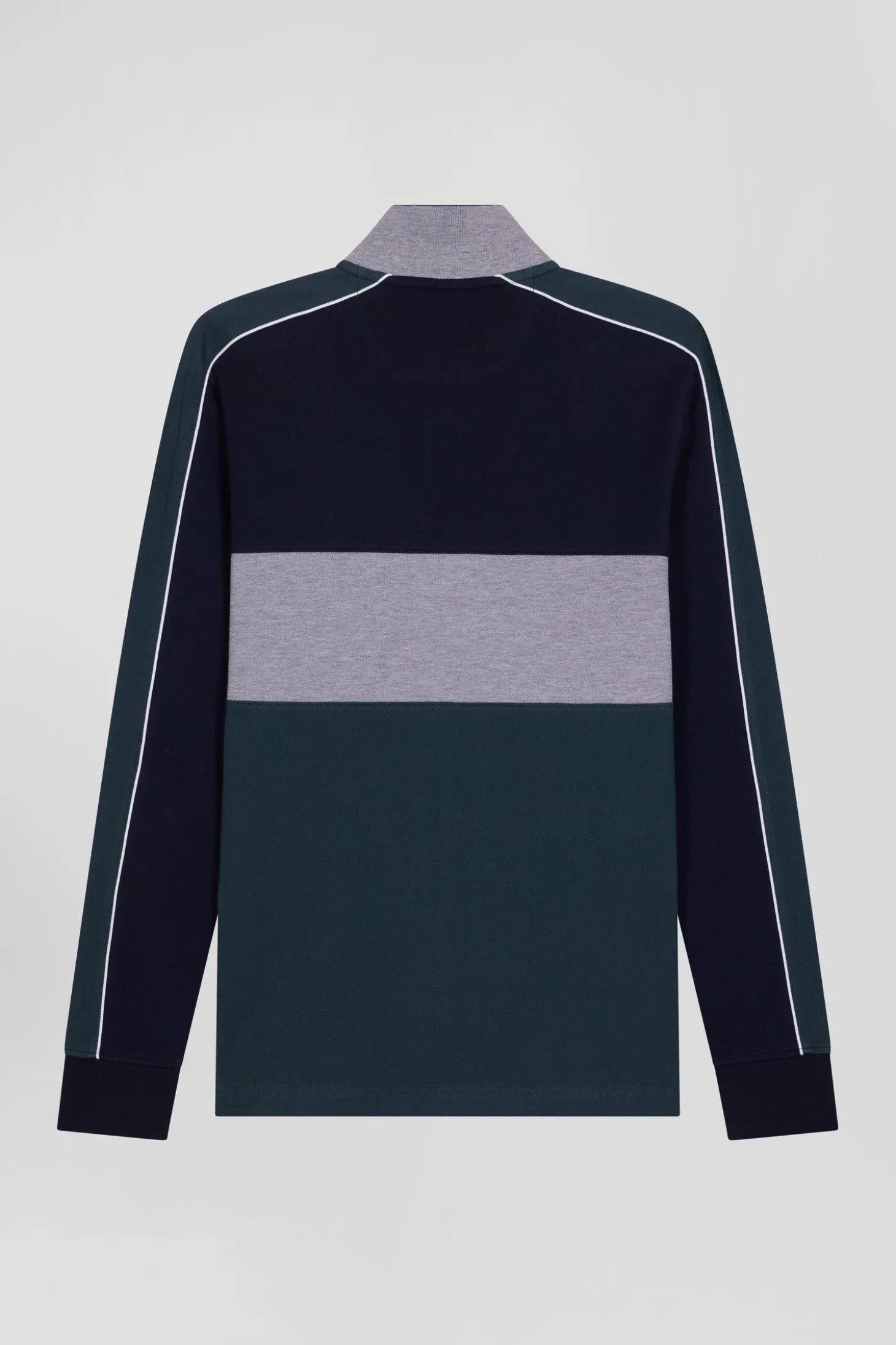 Polo manches longues en piqué coton vert chiné coupe Regular