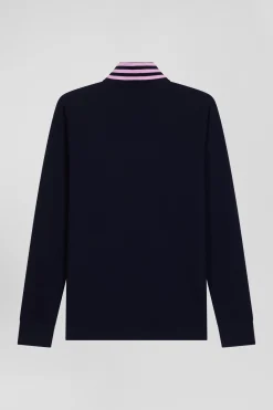 Polo manches longues en piqué coton bleu marine coupe Regular