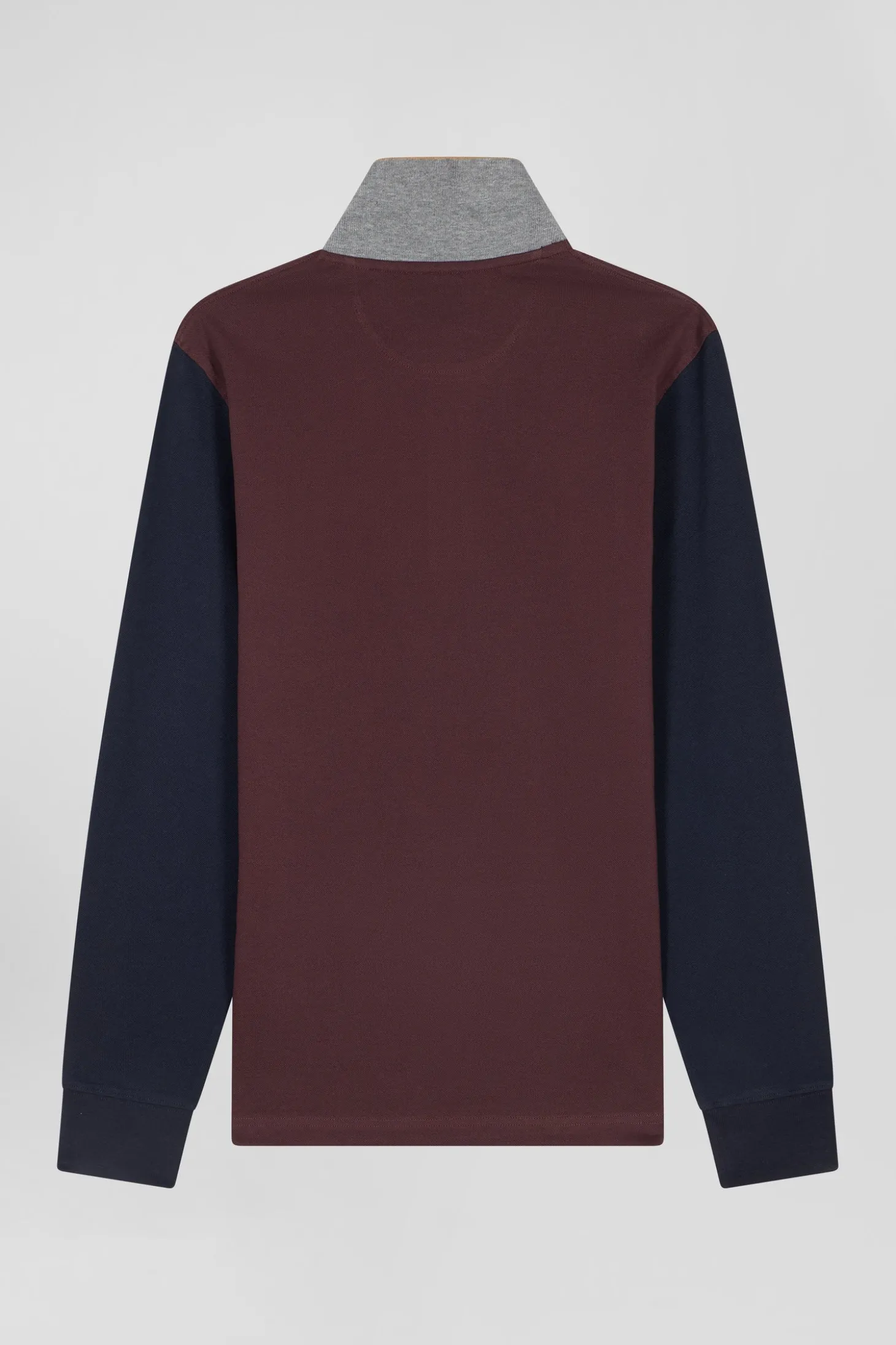 Polo manches longues en piqué coton bicolore bordeaux col jacquard coupe Regular