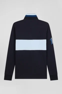 Polo manches longues en piqué coton ciel broderie 10 manche coupe Regular
