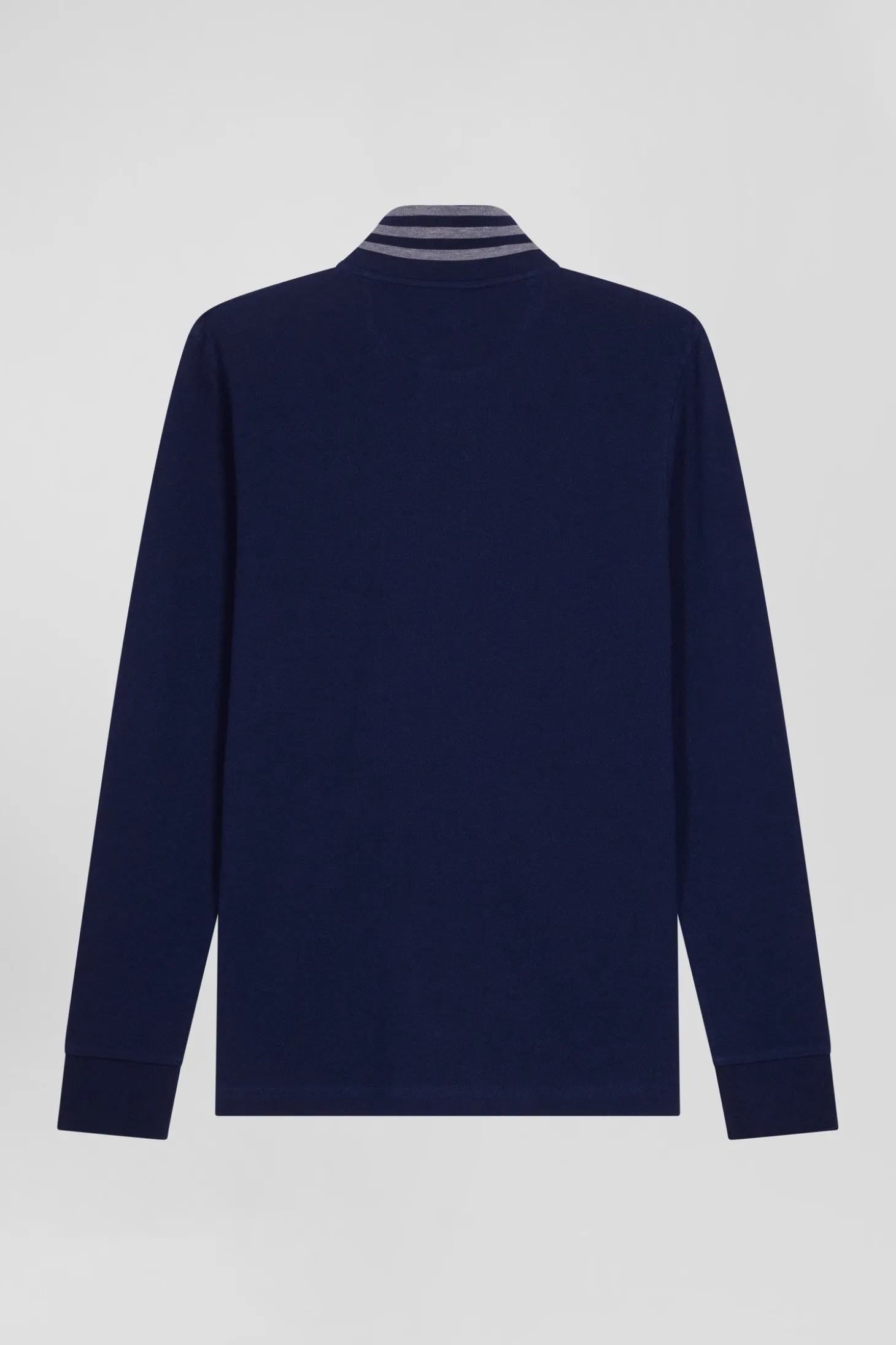 Polo manches longues en piqué coton bleu marine
