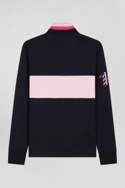 Polo manches longues en piqué coton rose broderie 10 manche coupe Regular