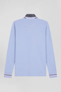 Polo manches longues en piqué coton ciel écusson gomme coupe Regular