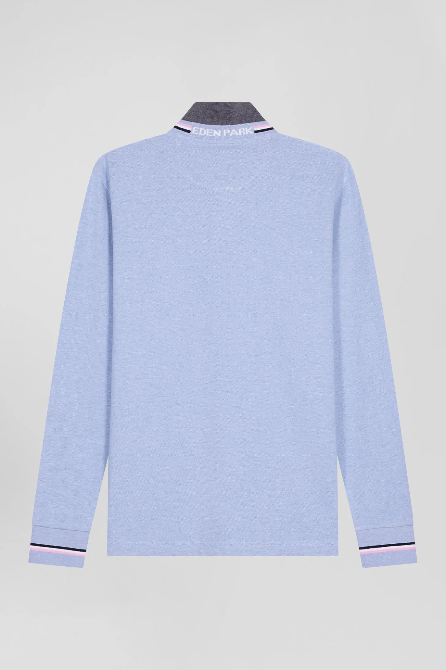 Polo manches longues en piqué coton ciel écusson gomme coupe Regular