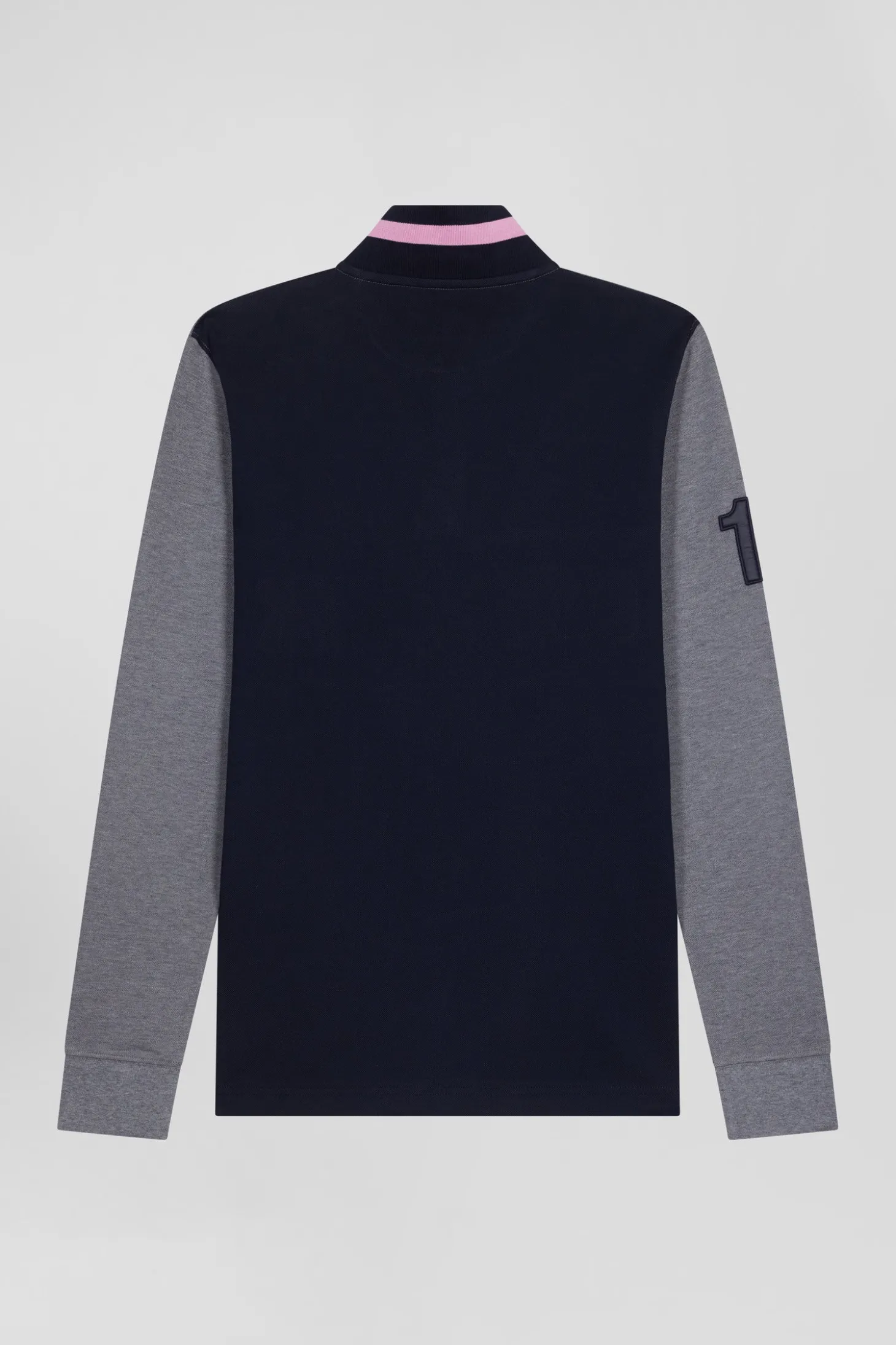 Polo manches longues en piqué coton gris broderie matelassée coupe Regular