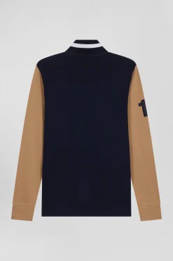Polo manches longues en piqué coton camel broderie matelassée coupe Regular