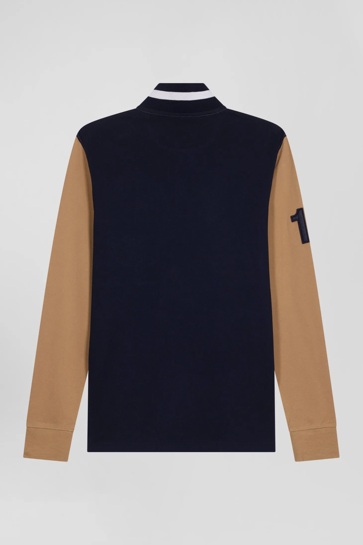 Polo manches longues en piqué coton camel broderie matelassée coupe Regular