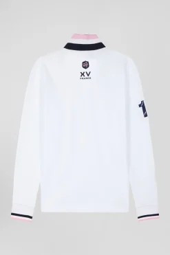 Polo manches longues en piqué coton blanc broderie XV de France coupe Regular