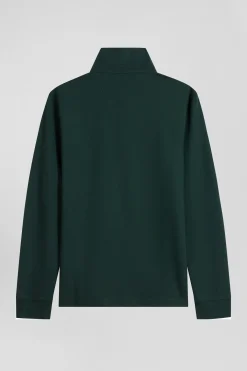 Polo manches longues en piqué coton vert coupe Slim