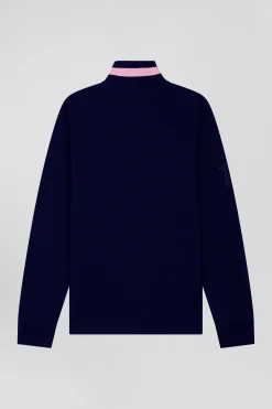 Polo manches longues en piqué coton bleu marine broderie matelassée coupe Regular