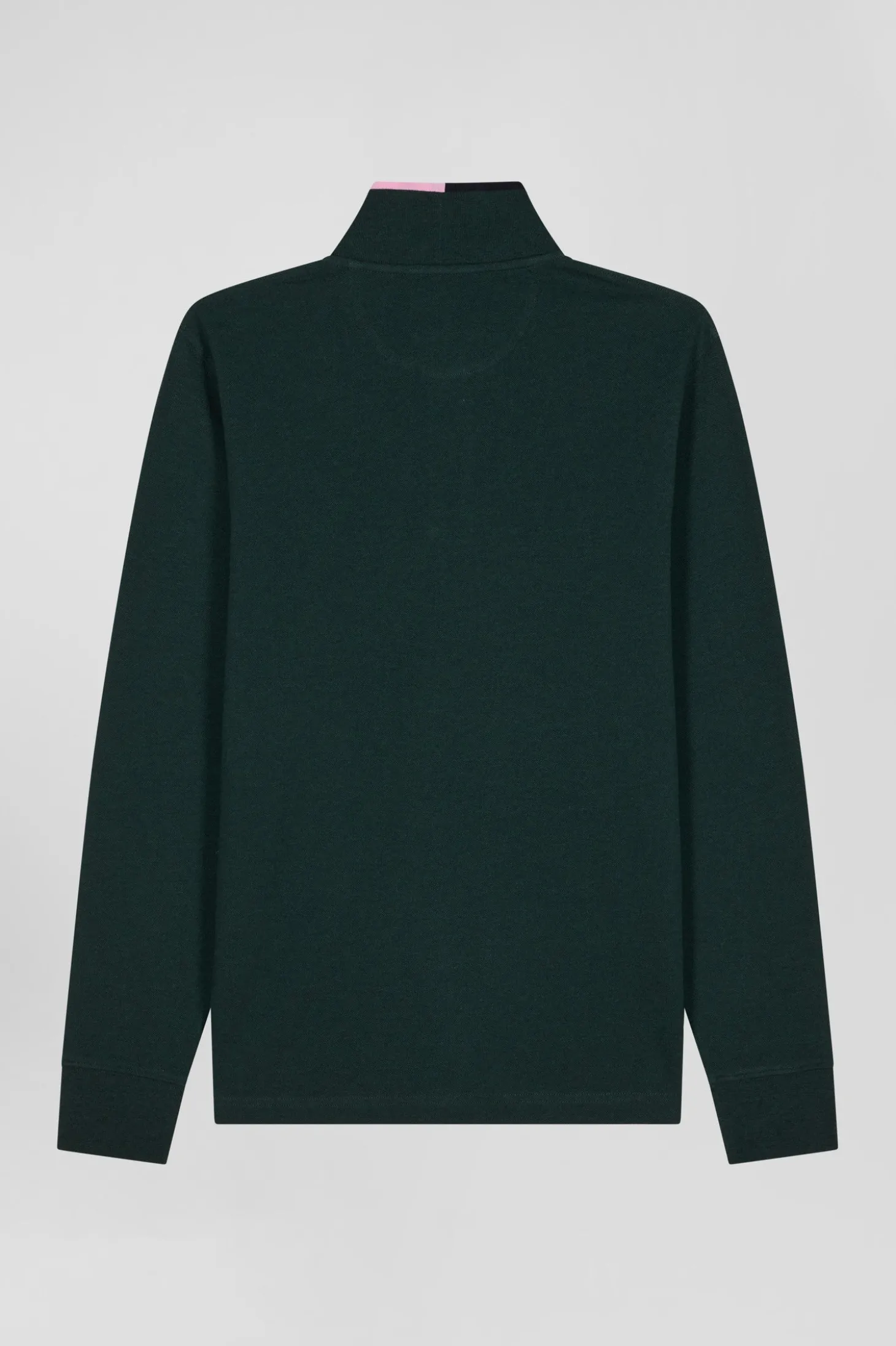 Polo manches longues en piqué coton vert détails roses coupe Regular