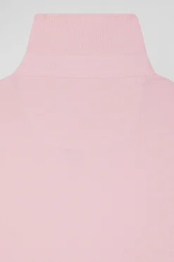 Polo manches longues en piqué coton rose coupe Slim