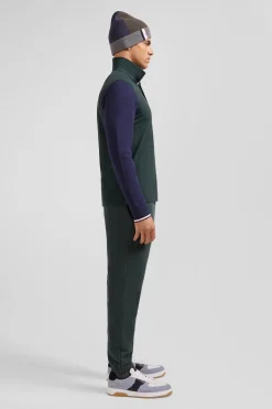Polo manches longues en piqué coton vert col jacquard écusson gomme coupe Regular