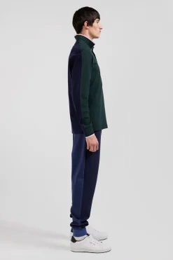 Polo manches longues en piqué coton vert détails tricolores coupe Regular