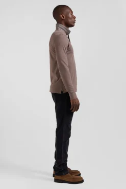 Polo manches longues en piqué coton marron