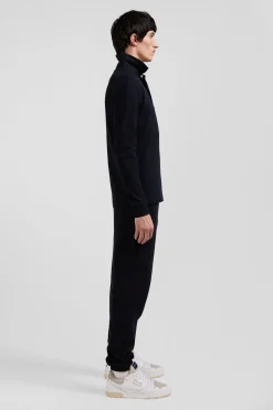 Polo manches longues en piqué coton noir coupe Slim