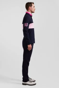 Polo manches longues en piqué coton rose broderie 10 manche coupe Regular