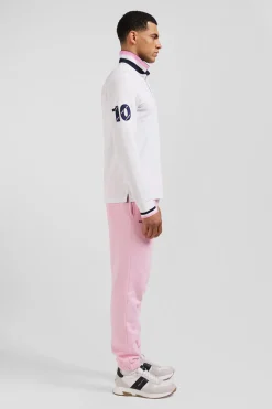 Polo manches longues en piqué coton blanc broderie XV de France coupe Regular