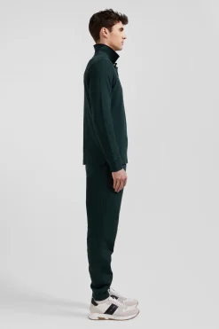 Polo manches longues en piqué coton vert détails roses coupe Regular