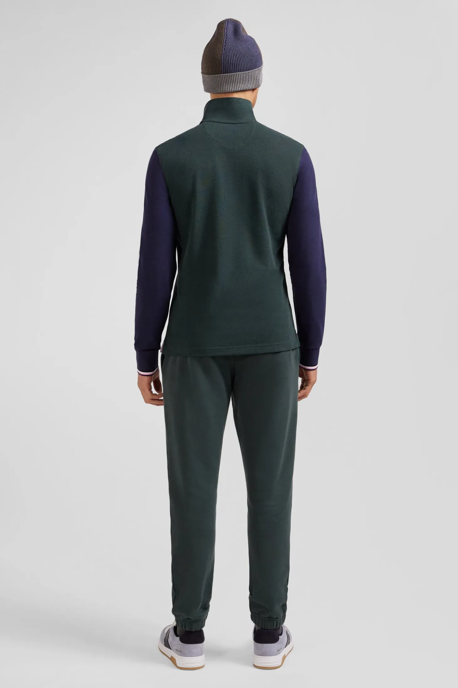 Polo manches longues en piqué coton vert col jacquard écusson gomme coupe Regular