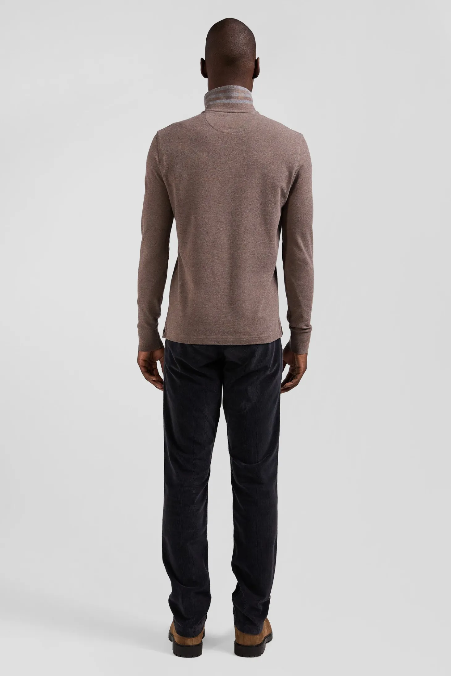 Polo manches longues en piqué coton marron