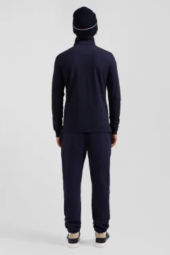 Polo manches longues en piqué coton bleu marine coupe Slim