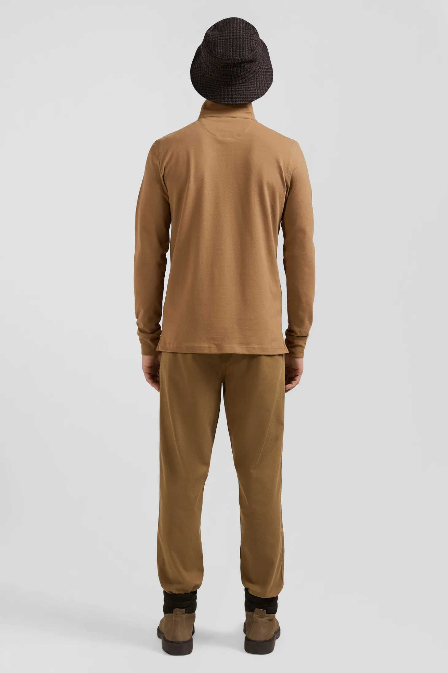 Polo manches longues en piqué coton camel coupe Slim