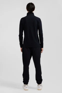 Polo manches longues en piqué coton noir coupe Slim