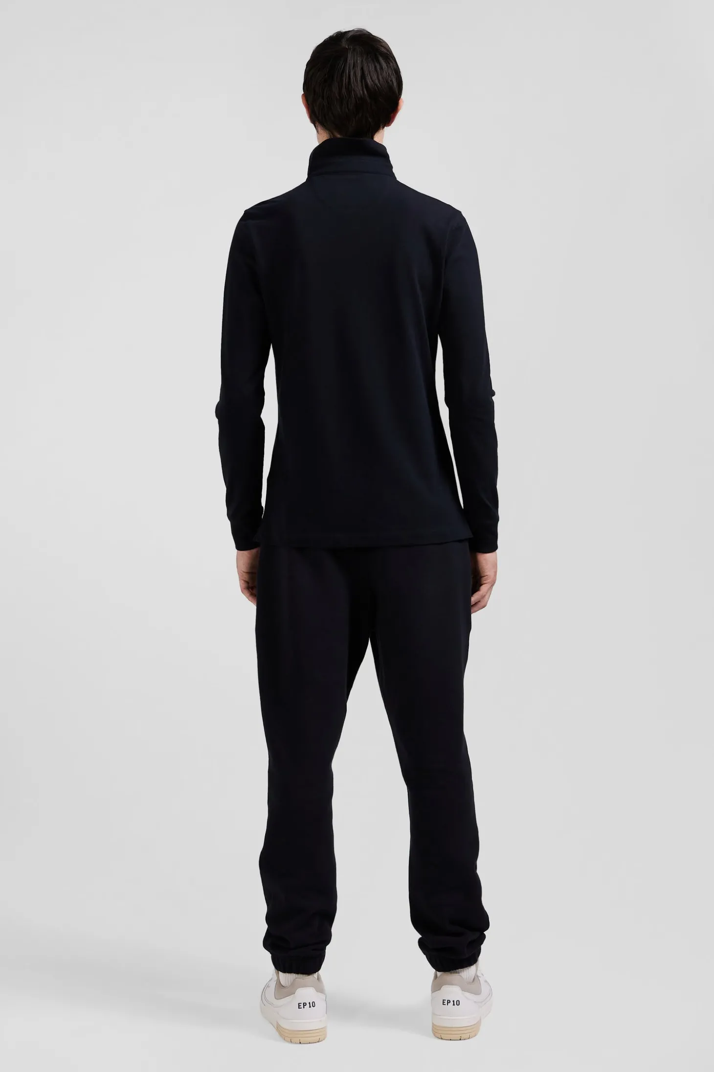 Polo manches longues en piqué coton noir coupe Slim