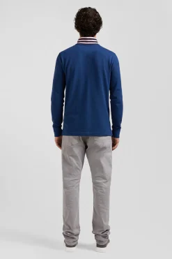 Polo manches longues en piqué coton bleu foncé col cerclé coupe Regular