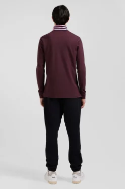 Polo manches longues en piqué coton bordeaux coupe Regular