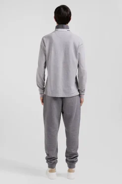 Polo manches longues en piqué coton gris écusson gomme coupe Regular
