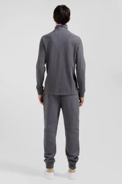 Polo manches longues en piqué coton gris détails roses coupe Regular