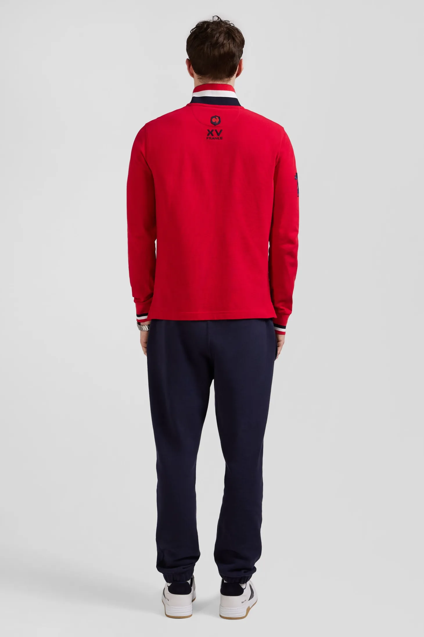 Polo manches longues en piqué coton rouge broderie XV de France coupe Regular