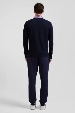 Polo manches longues en piqué coton bleu marine coupe Regular