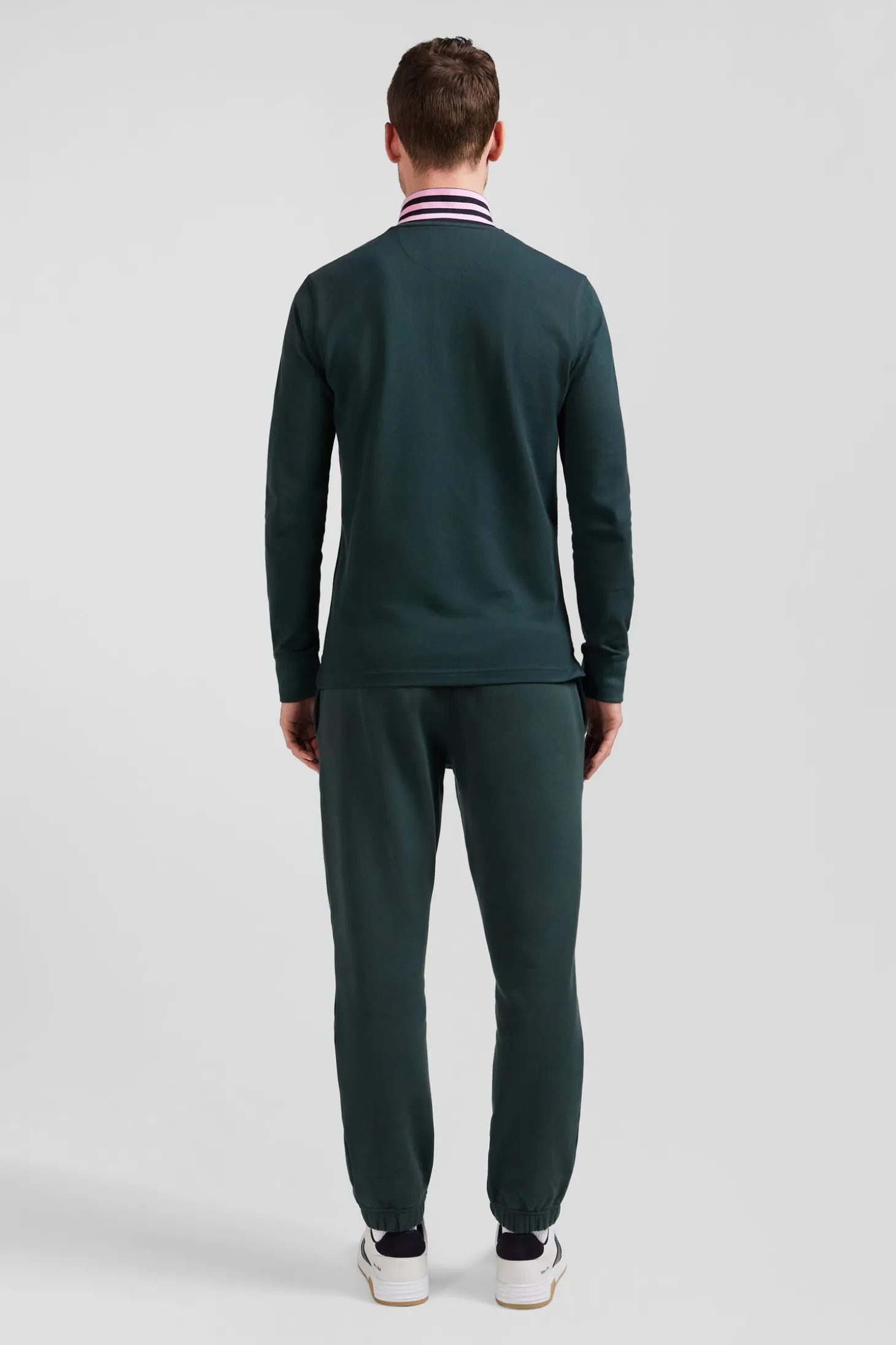 Polo manches longues en piqué coton vert foncé coupe Regular