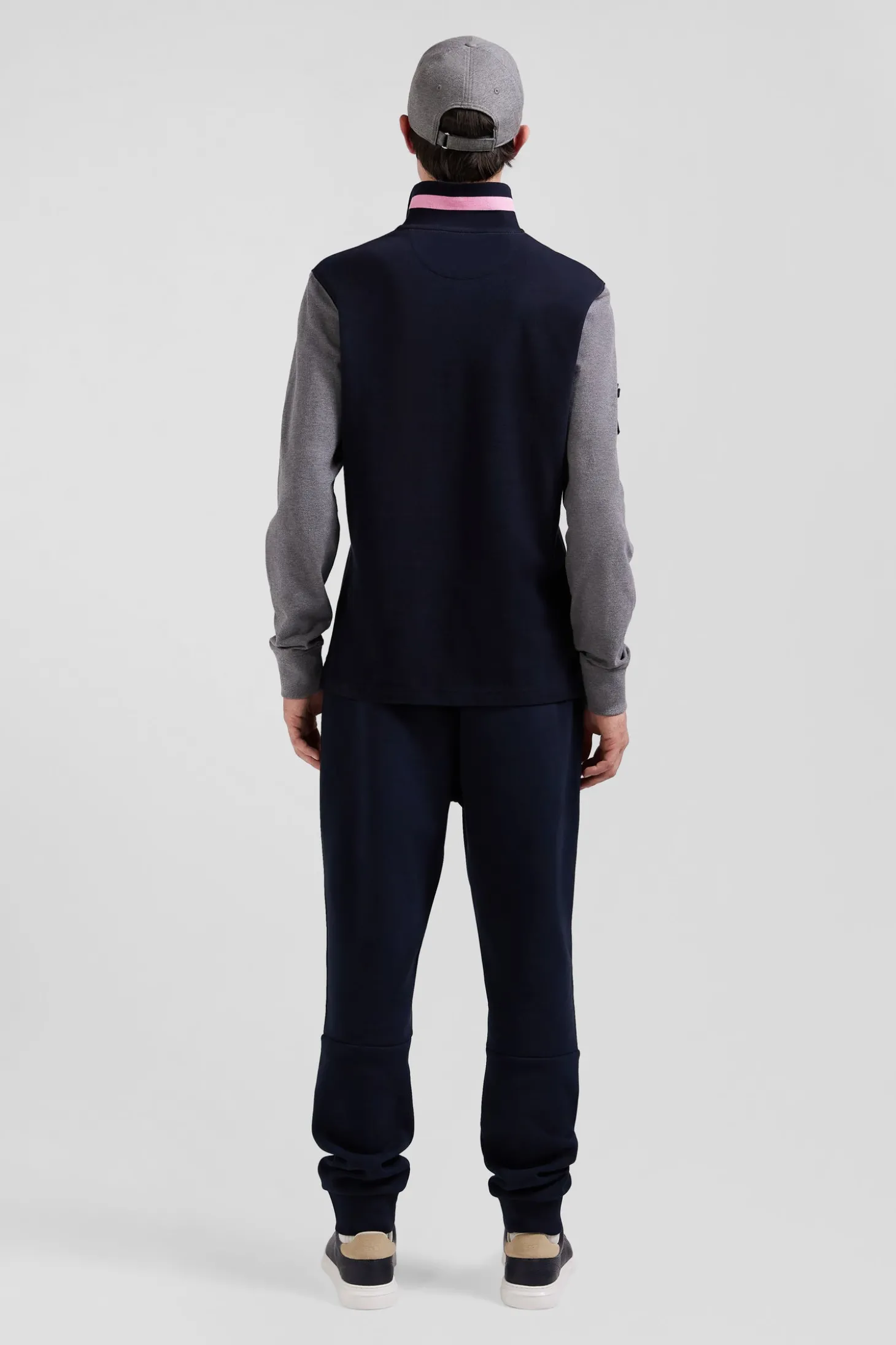 Polo manches longues en piqué coton gris broderie matelassée coupe Regular