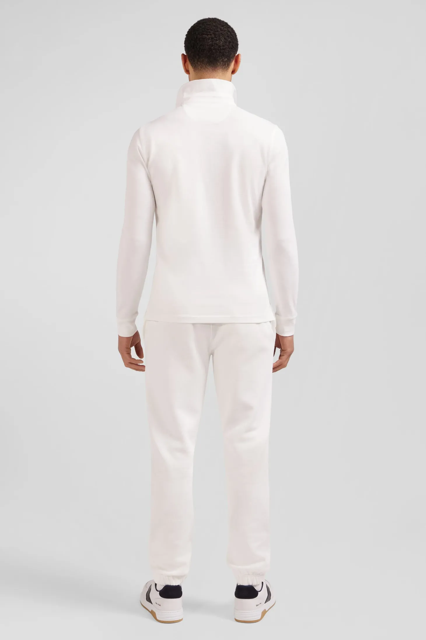 Polo manches longues en piqué coton écru coupe Slim