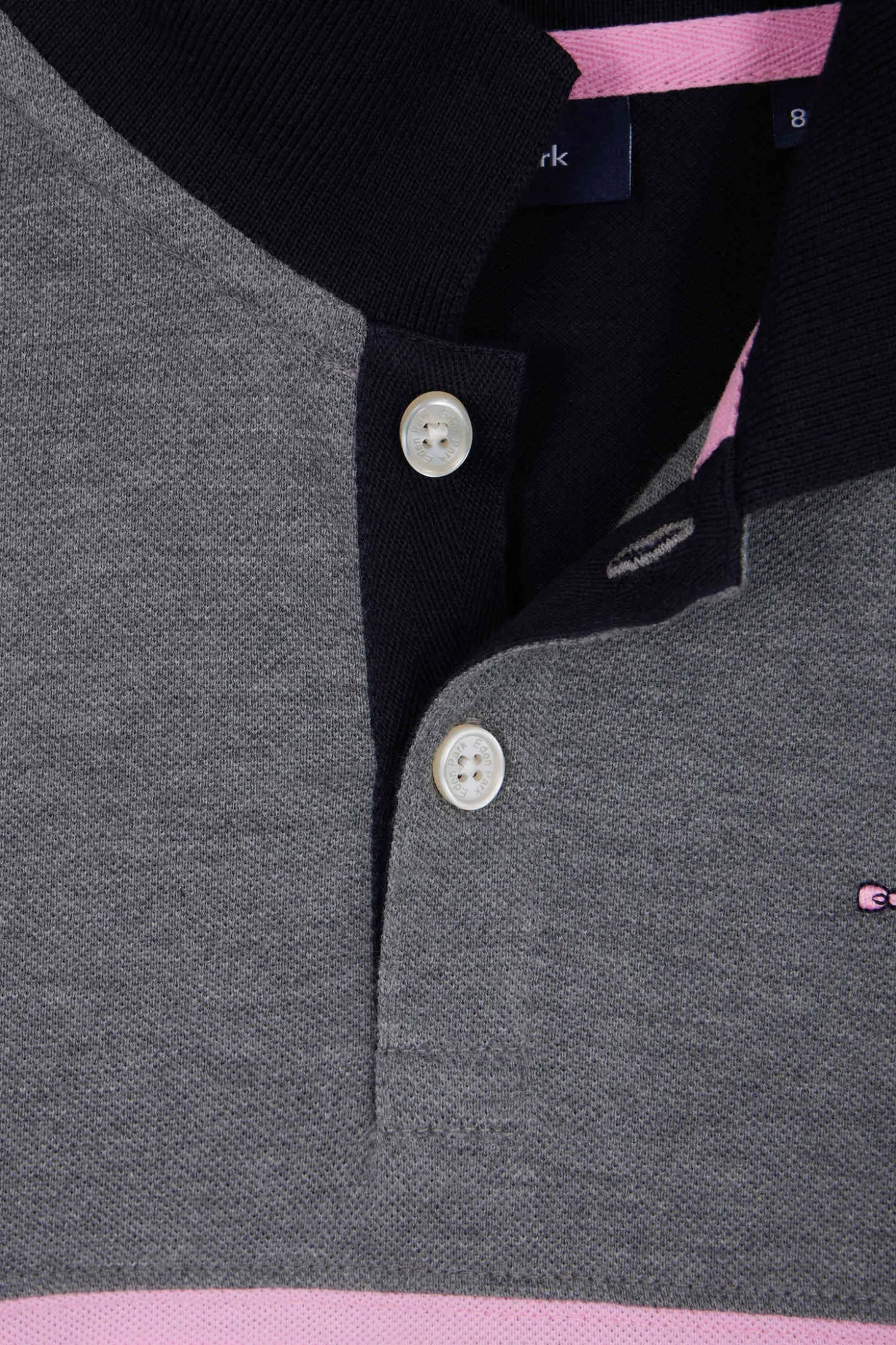 Polo manches longues en piqué coton gris bande rose et broderie 10 coupe Regular