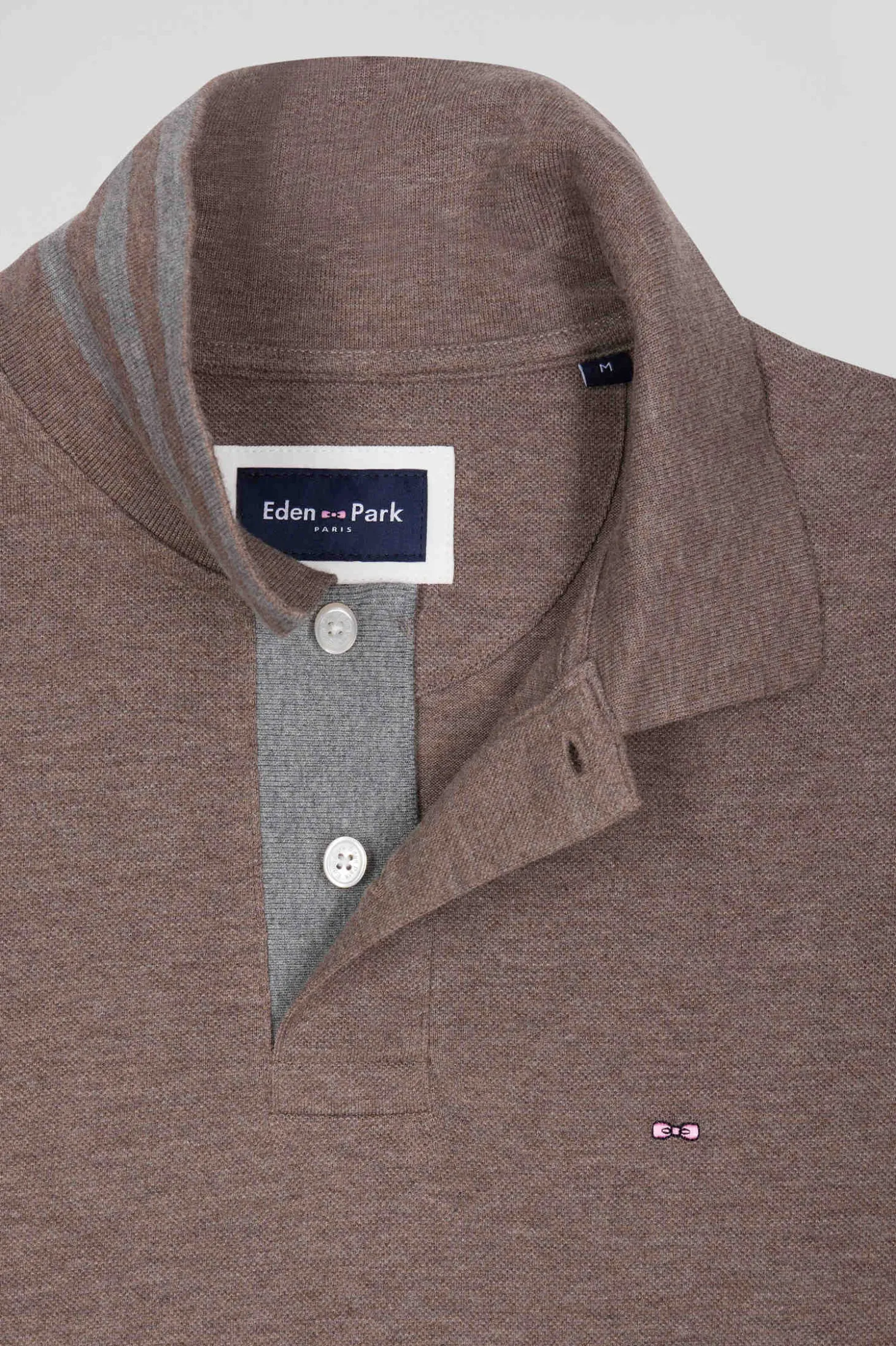 Polo manches longues en piqué coton marron