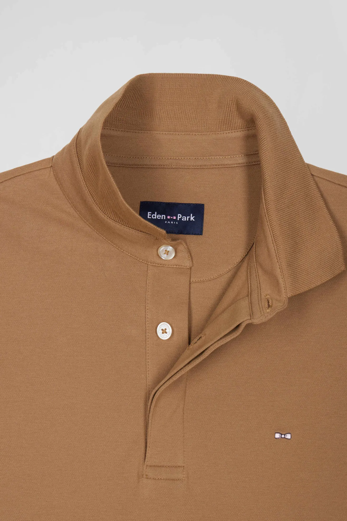 Polo manches longues en piqué coton camel coupe Slim