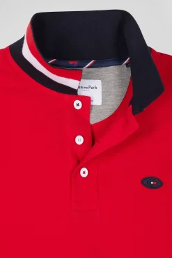 Polo manches longues en piqué coton rouge broderie XV de France coupe Regular