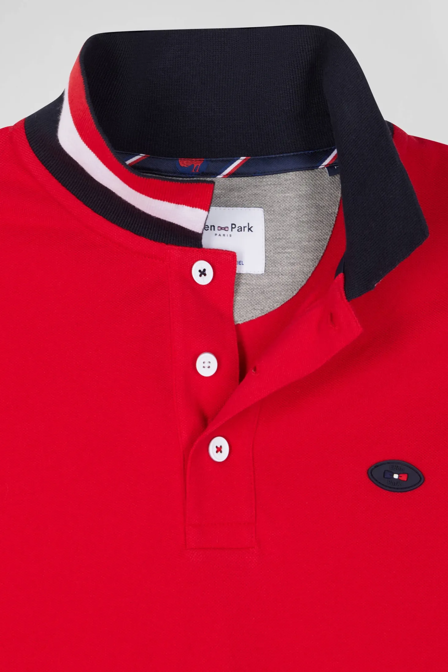 Polo manches longues en piqué coton rouge broderie XV de France coupe Regular