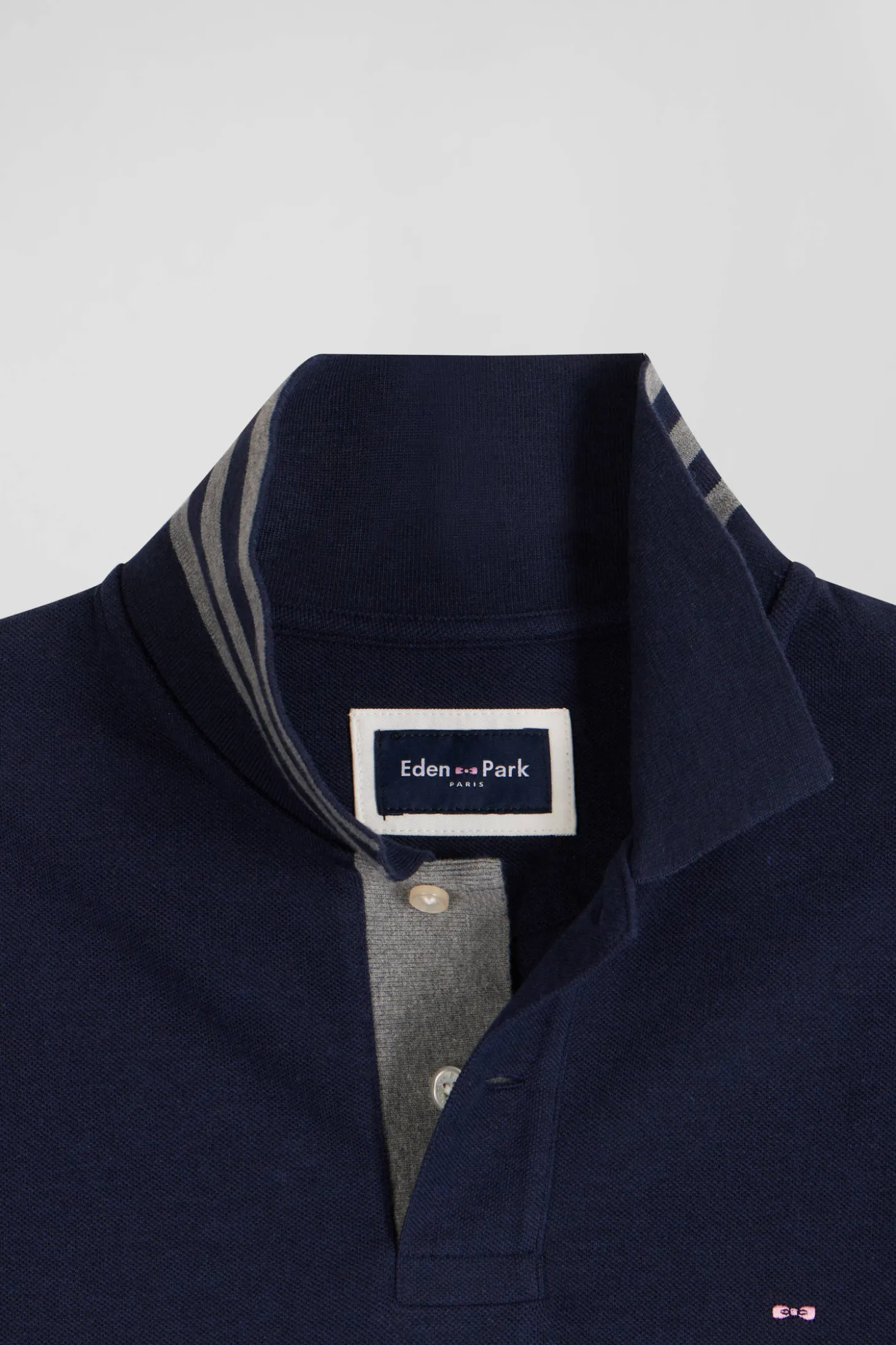 Polo manches longues en piqué coton bleu marine