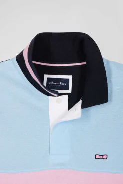 Polo manches longues en piqué coton ciel broderie matelassée coupe Regular